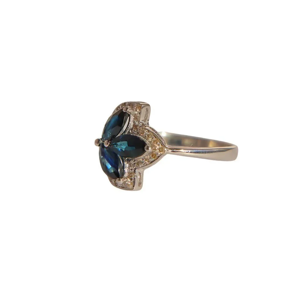 Genuine Sapphire and Diamond Ring in 925 Sterling Silver